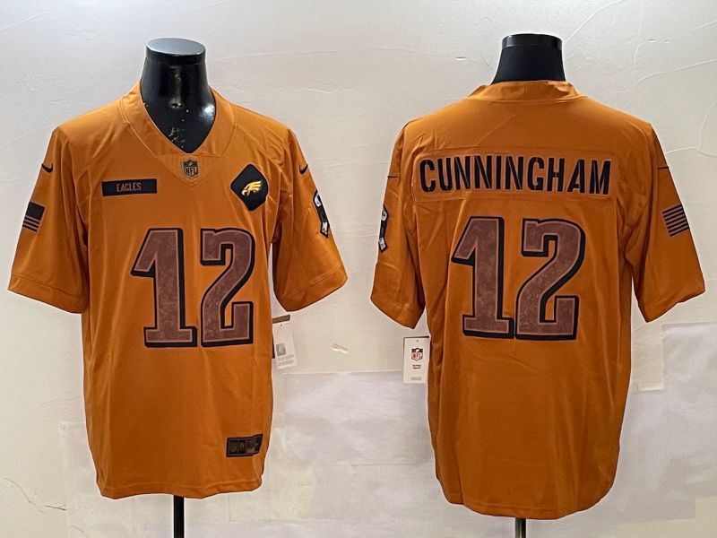 Men Philadelphia Eagles #12 Cunningham Yellow Nike 2025 Salute to Service Limited NFL Jersey style 1